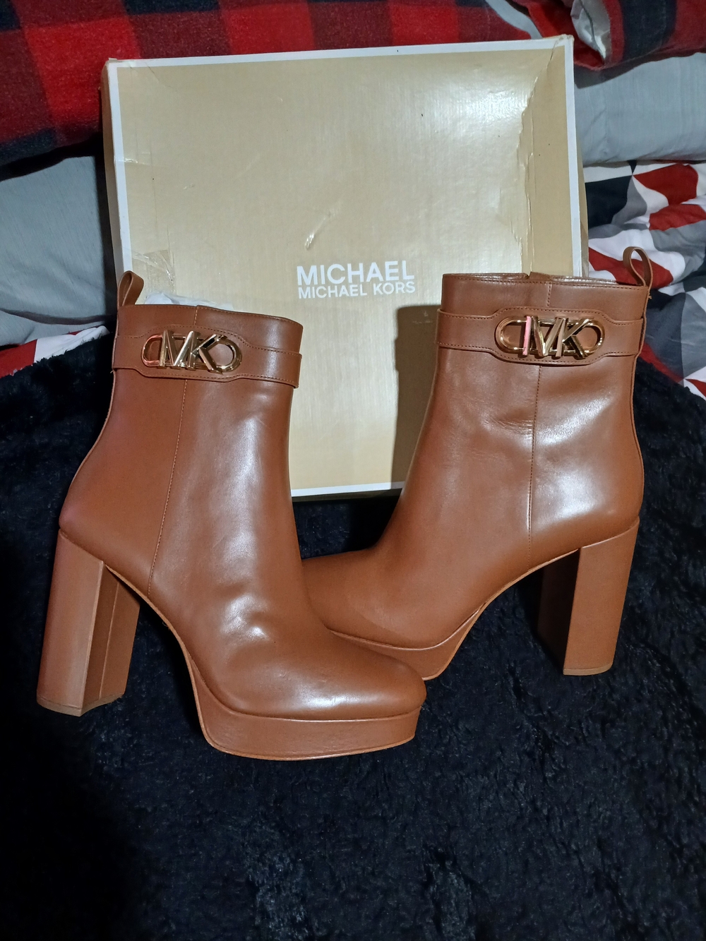 Michael Kors Women's Brown Leather Parker Platform Ankle Boots